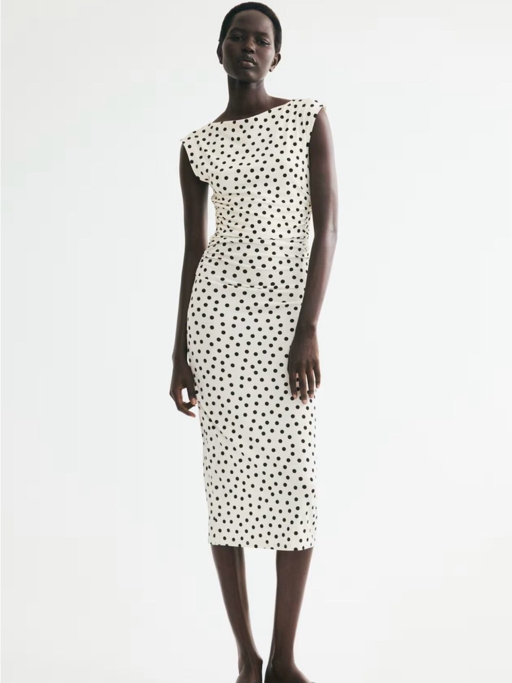 H&M White Midi Dress with Black Polka Dots